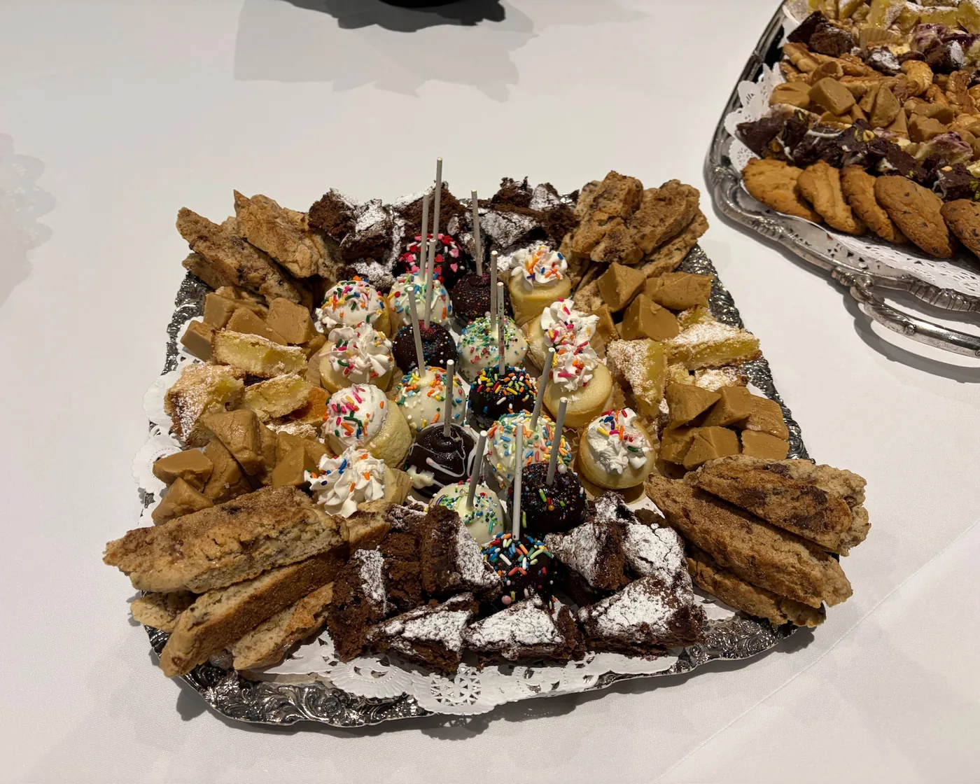 A B's Bagels dessert tray of cookies, brownies, biscotti and cake pops
